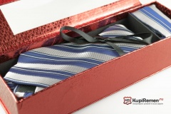 Мужской сине-серый галстук ARISTOKRAT с нагрудным платком в коробке