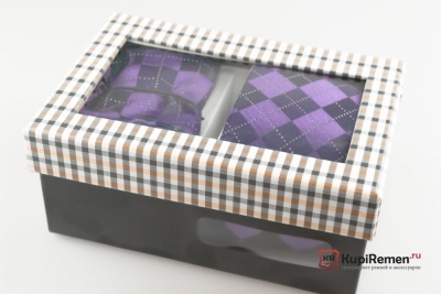 Мужской фиолетовый галстук с нагрудным платком в коробке - kupiremen.ru