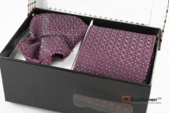 Бордовый мужской галстук с нагрудным платком в коробке